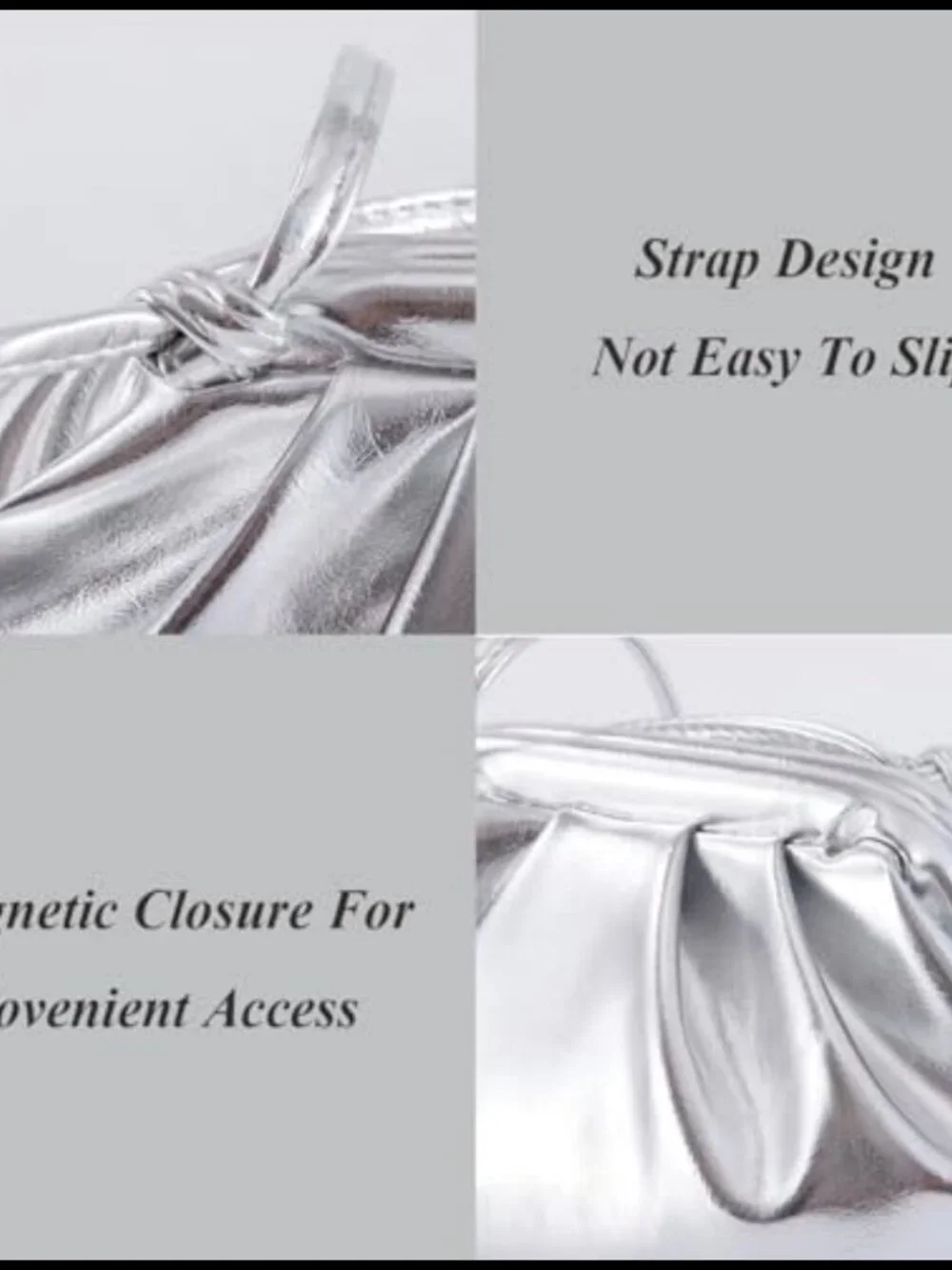 Pleated Evening Clutch Purse Metallic Vegan PU Shoulder Bag